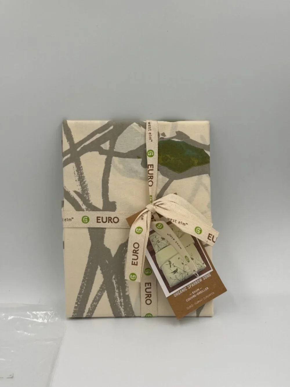 Organic Sparrow Song Pillow Sham WEST ELM GREEN Euro Cotton NIP